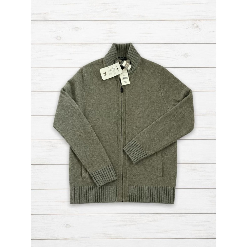 Black Brown 1826 Mens Lambswool Blend Zip Up Cardigan Sweater Brown Heather M